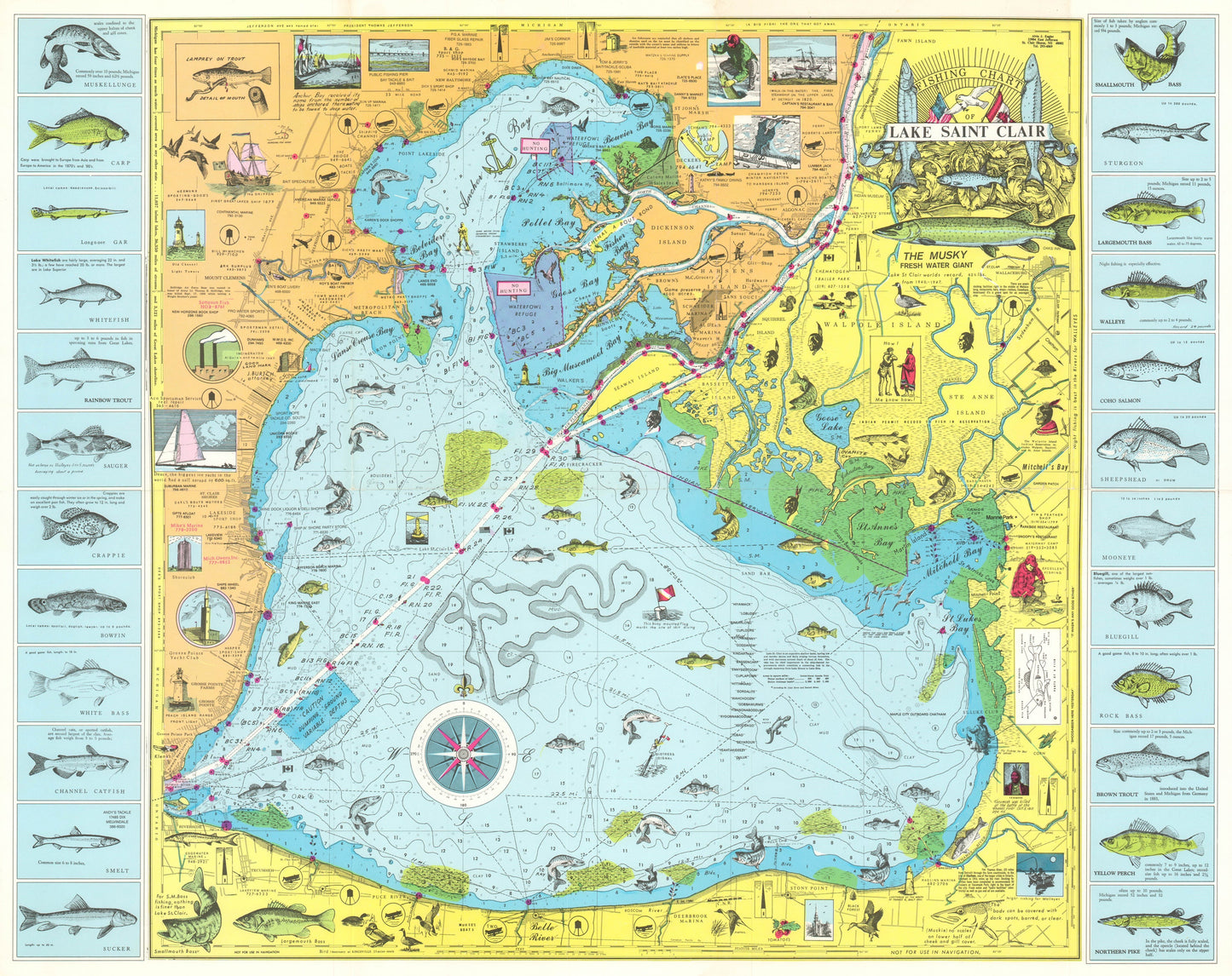 1955 Fishing Chart of Lake Saint Clair