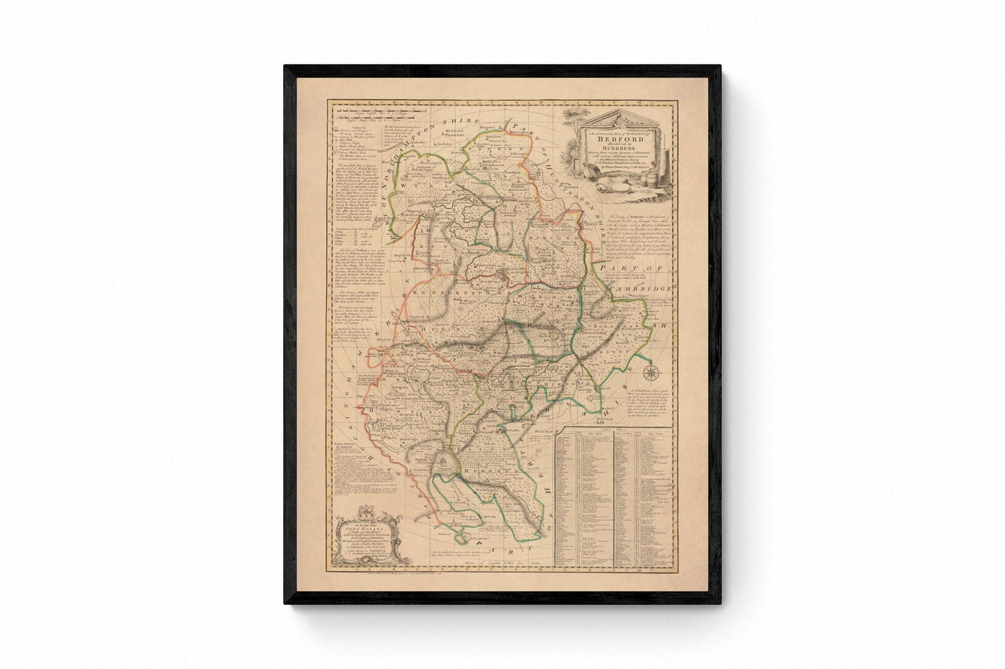 Bedfordshire Map dated 1749